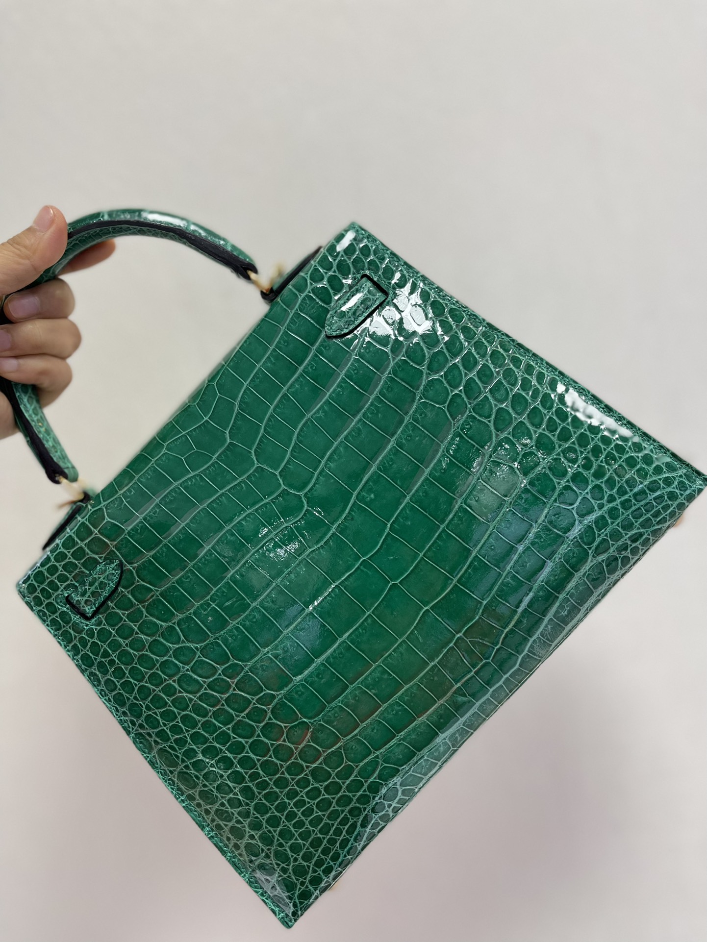 Hermes Kelly 25cm Handbag Shoulder Bag In Vert Emeraude Shiny Crocodile Niloticus Leather